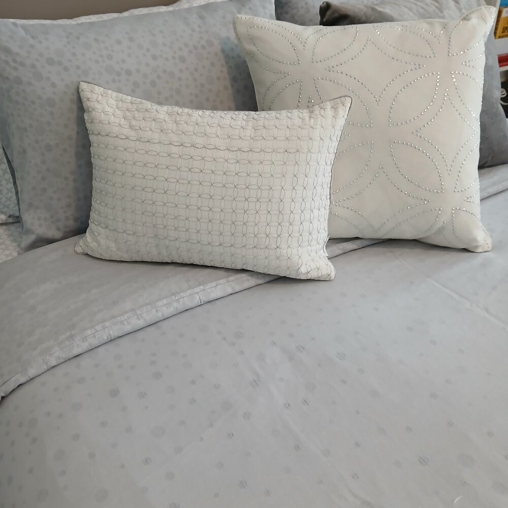 Calvin Klein Pale Grey Circles Duvet and Sham Set - Queen Size